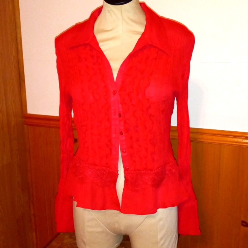 Dressy candy apple red blouse
